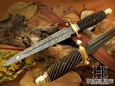 HUNTEX Custom Handmade Damascus Blade, 385 mm Buffalo Horn Handle Exotic Dagger