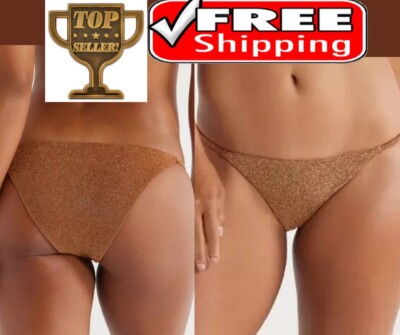 Love & Sports Women 2XL 20 Metallic Classic Side Tab Bikini Bottoms, Cinnamon
