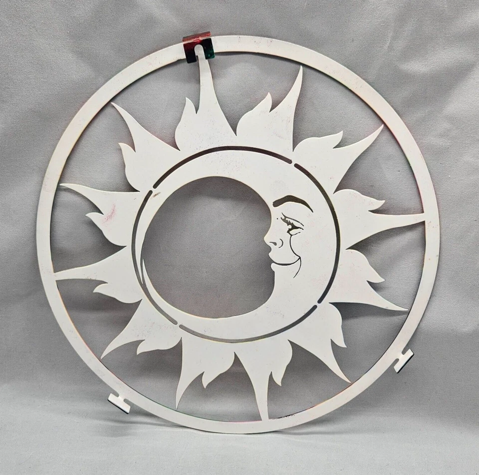 Arte de pared esmaltado Sunburst Moon Face colores arco iris decoración interior exterior Foto 3 de 4