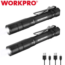 WORKPRO 2Pack Rechargeable Pen Light Handheld Pocket Flashlight 4 Lighting Modes