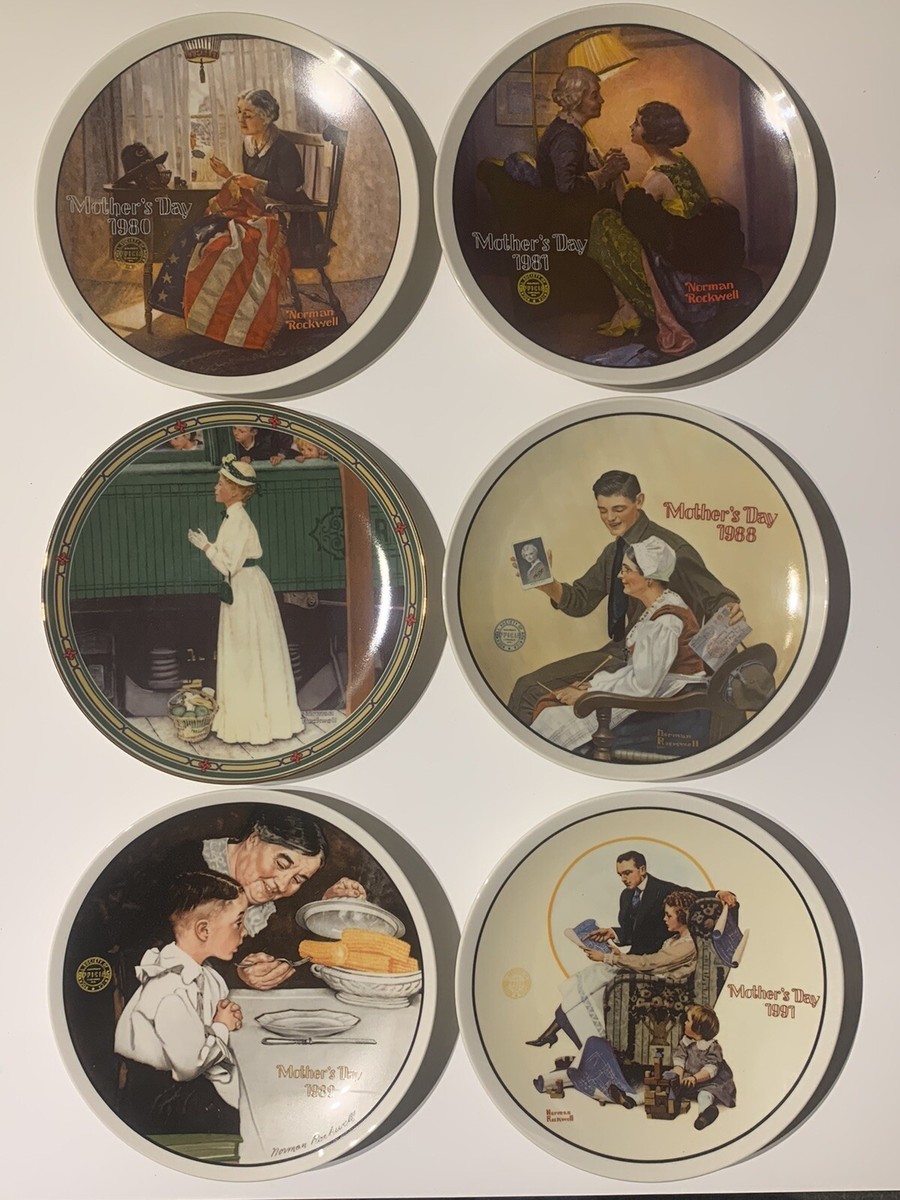 6x Norman Rockwell Mother's Day Collectors Plates w/ COA Bradford