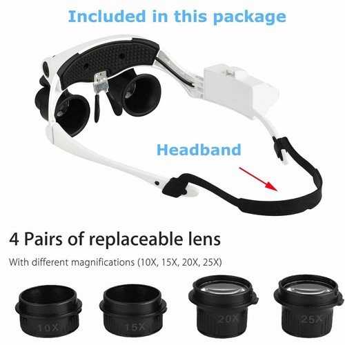 Headband Head Magnifier 8 Lens LED Light Jeweler Watch Loupe Magnifying Glasses - Picture 9 of 12