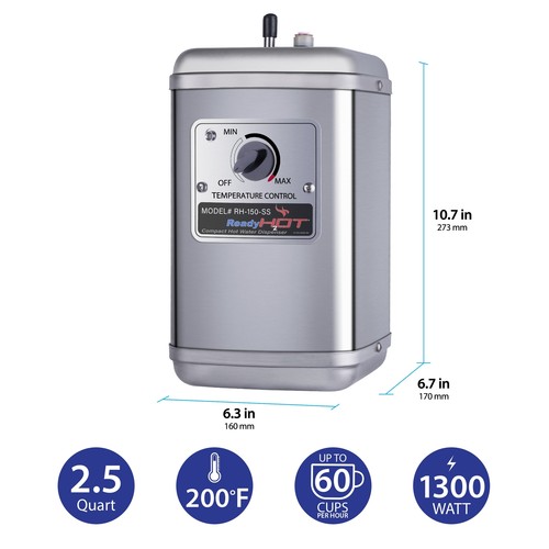Ready Hot 1300W Instant Hot Water Tank, Compact, Brushed Nickel 1 Handle Faucet - Picture 2 of 7