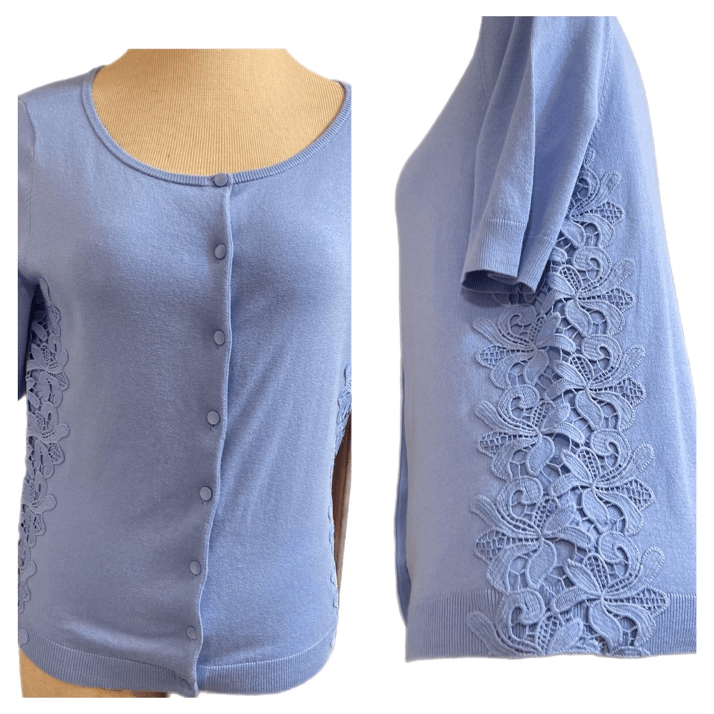 Talbots Blue Pima Cotton Lacey Top Cardigan Size Medium