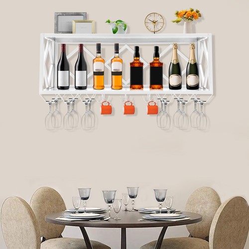 2-Tier Wall Mount Metal Wine Rack Hanging Wine Glass Shelf Holder White - 第 10/24 張圖片