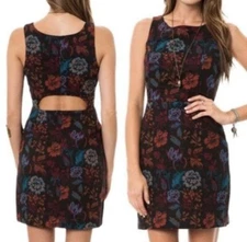 BB Dakota Leona Mini Sheath Dress Size 10 Womans Black Floral Cutout Sleeveless