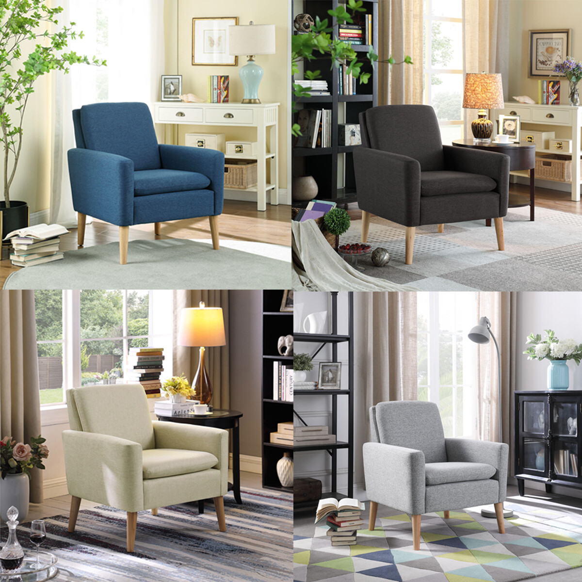 Modern Upholstered Armchair Accent Single Sofa Fabric Comfy Seat Living  Room US