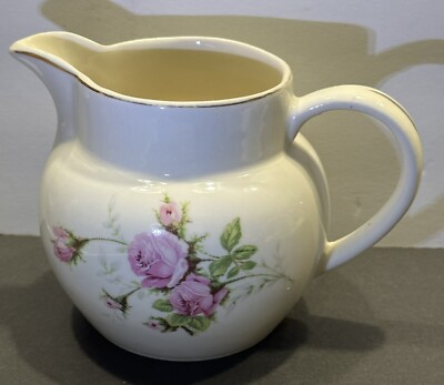 E&R American Artware Vintage Floral Creamer - White w Pink Roses / Gold Trim EUC