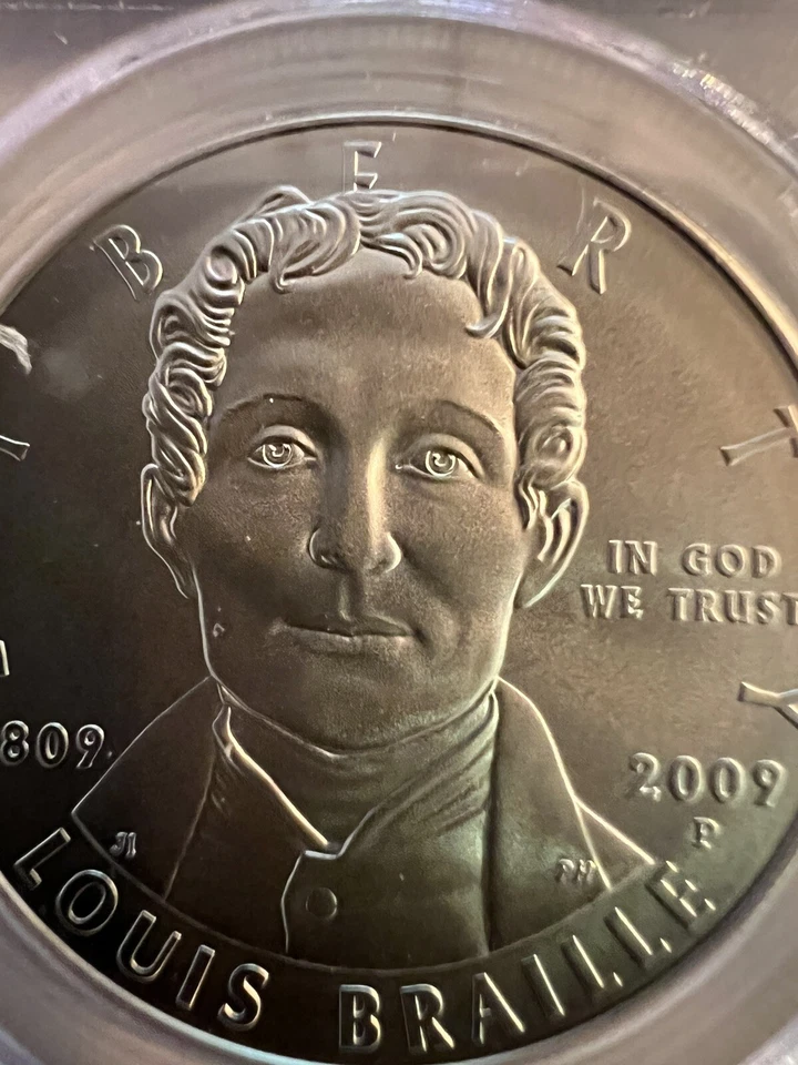 2009 P LOUIS BRAILLE COMMEMORATIVE SILVER DOLLAR. PCGS CERT MS-70. WITH OGP+COA - Image 4 of 4