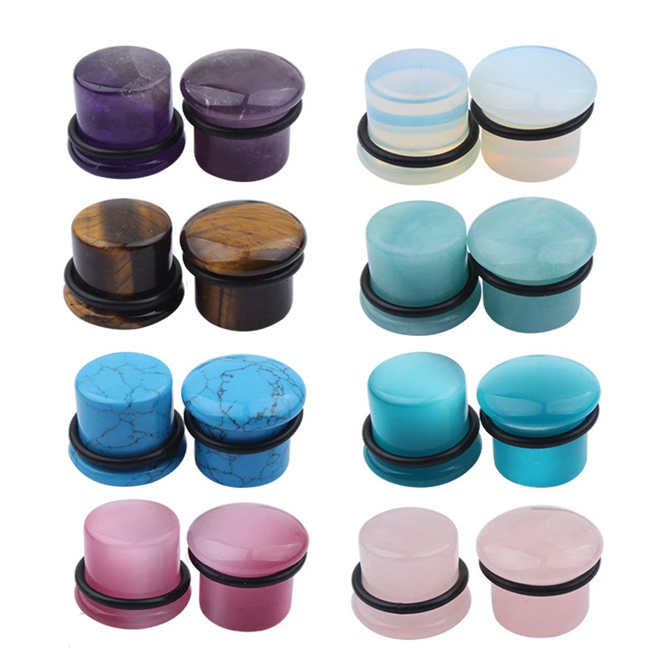 Round Ear Tunnel Stretching Kit Ear Expander Amethyst Obsidian Natural Stone - Image 4 of 4