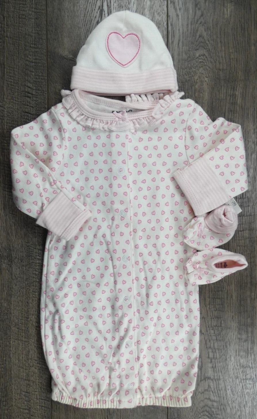 Baby Girl Clothes New Babies R Us 3pc Preemie Pink Heart Gown Outfit Hat