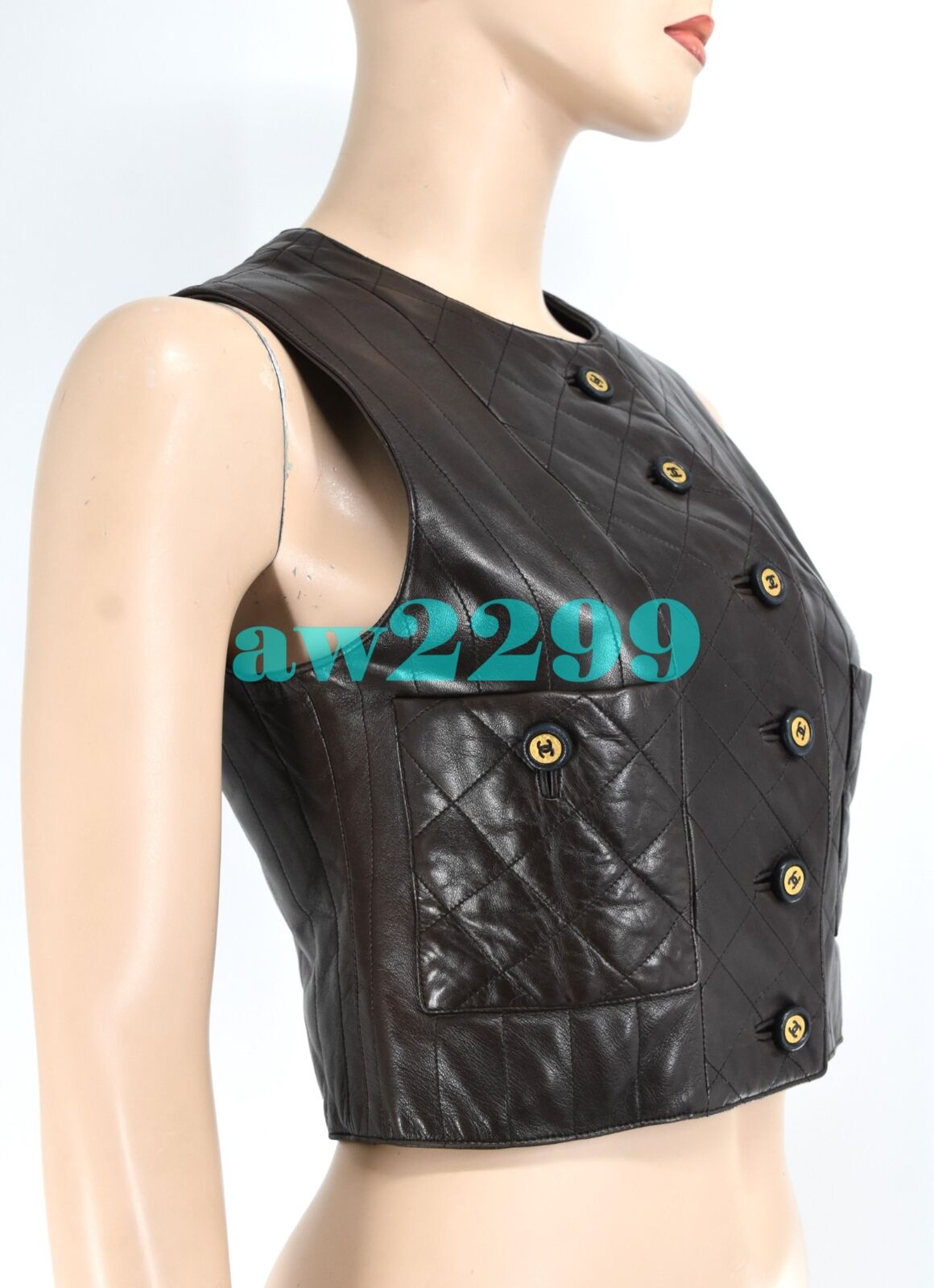CHANEL 93A Vintage Quilted Lambskin CC Vest Top 36 38 Collector's Item Brown