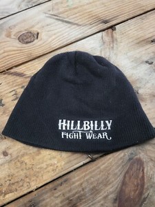 Hillbilly Fight Wear Beanie Black Rib-Knit Hat White Embroidered Lettering Adult