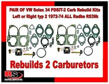 PAIR ofVW Solex 34 PDSIT-2 Carb Rebuild Kits Left/ Right typ 2 1972-74 ALL RS39k