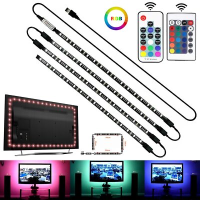 4 x 50CM TV LED Backlight USB 5050 RGB LED Strip Light Remote Kit 5V 30Leds/M