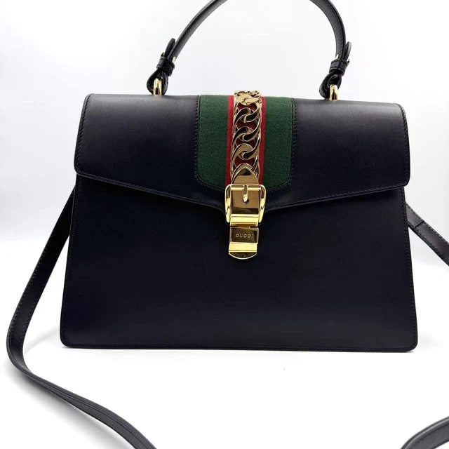 10.30 001 Gucci Black Leather Medium Sylvie Shoulder Bag 