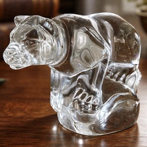 Rare Steuben Crystal Art Glass Mountain Lion Signed Hand Cooler Paperweight 8963