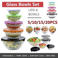 Glass Food Bowl Containers Set With Airtght Lids Microwave Freezer Meal Prep Box