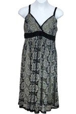 Candies Black & Silver Floral Lace Empire Waist Dress M Adjustable Straps Bow