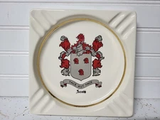 Vintage Ceramic Ashtray Scott Tace Aut Face Gold Trim 7.1/4"