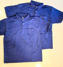 Hanes Men's 2 Pack Polo Short Sleeve CottonBlend EcoSmart Jersey Pocket Navy L