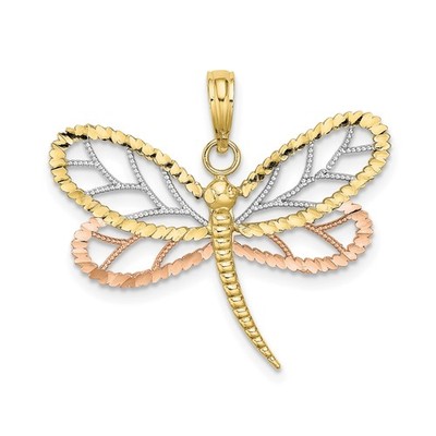 10k Bicolor Gold Libelle Anhänger Damen Filigran Flügel Gelb Weiß Rose Schmuck