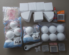 Mixed Lot Ornament Making Supplies Styrofoam Balls Shapes Tools Pins Fabric