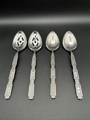 Rare Oneida Heirloom Raphael Stainless Serving Spoons - Set of 4 - Pierced/Solid