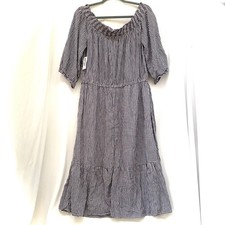 NWT Old Navy Gingham Peasant Midi Dress XL Blue Cottagecore Prairie Off Shoulder