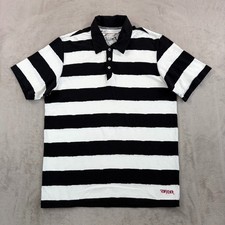 VTG Y2K Quicksilver Polo Shirt in Black White Men Large Grunge Skater Spellout