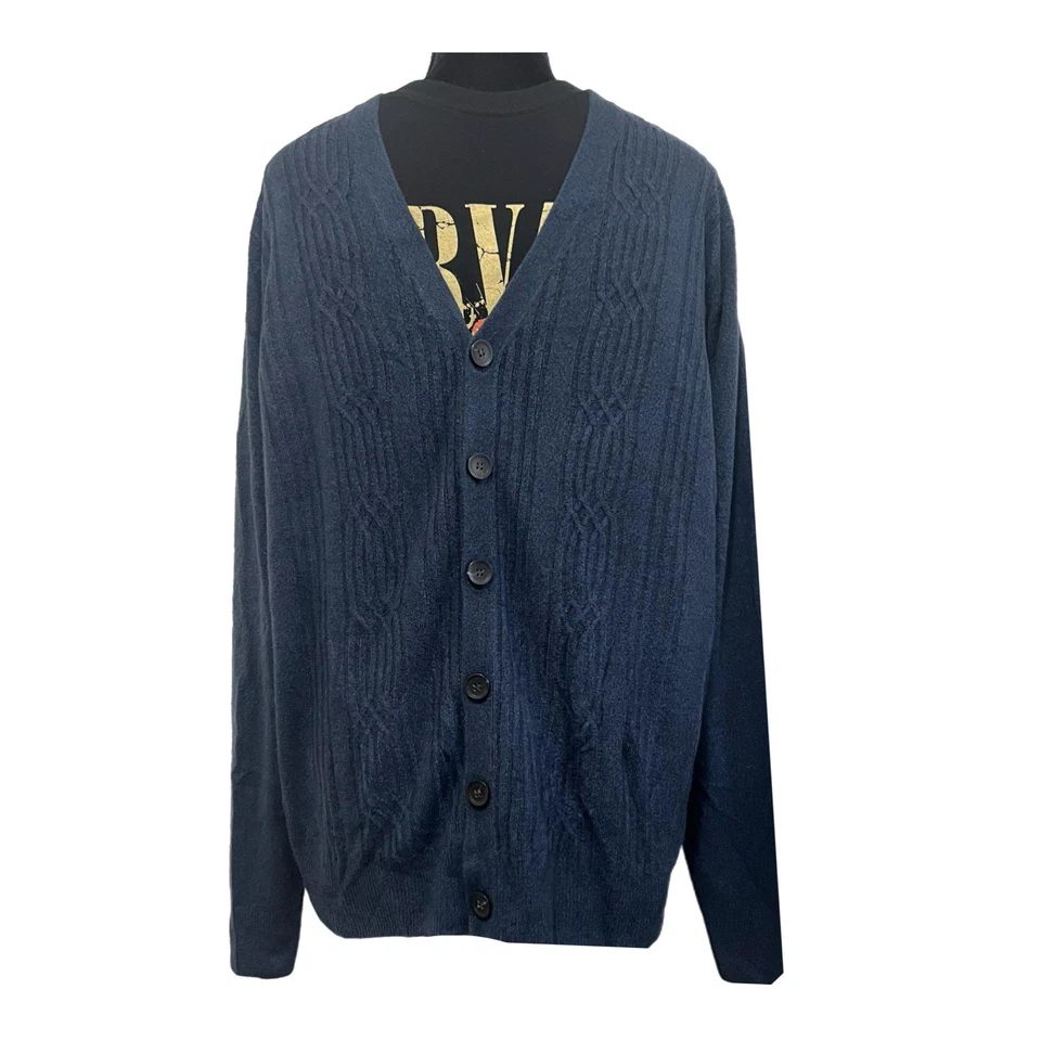 复古 Dockers Cardigan 2000s 蓝色针织垃圾 Kurt Cobain 毛衣 - 大号 — 第 2/4 张图片