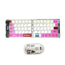 Foldable Bluetooth Wireless Keyboard Mouse Combo Ultra Slim Rechargeable Pink