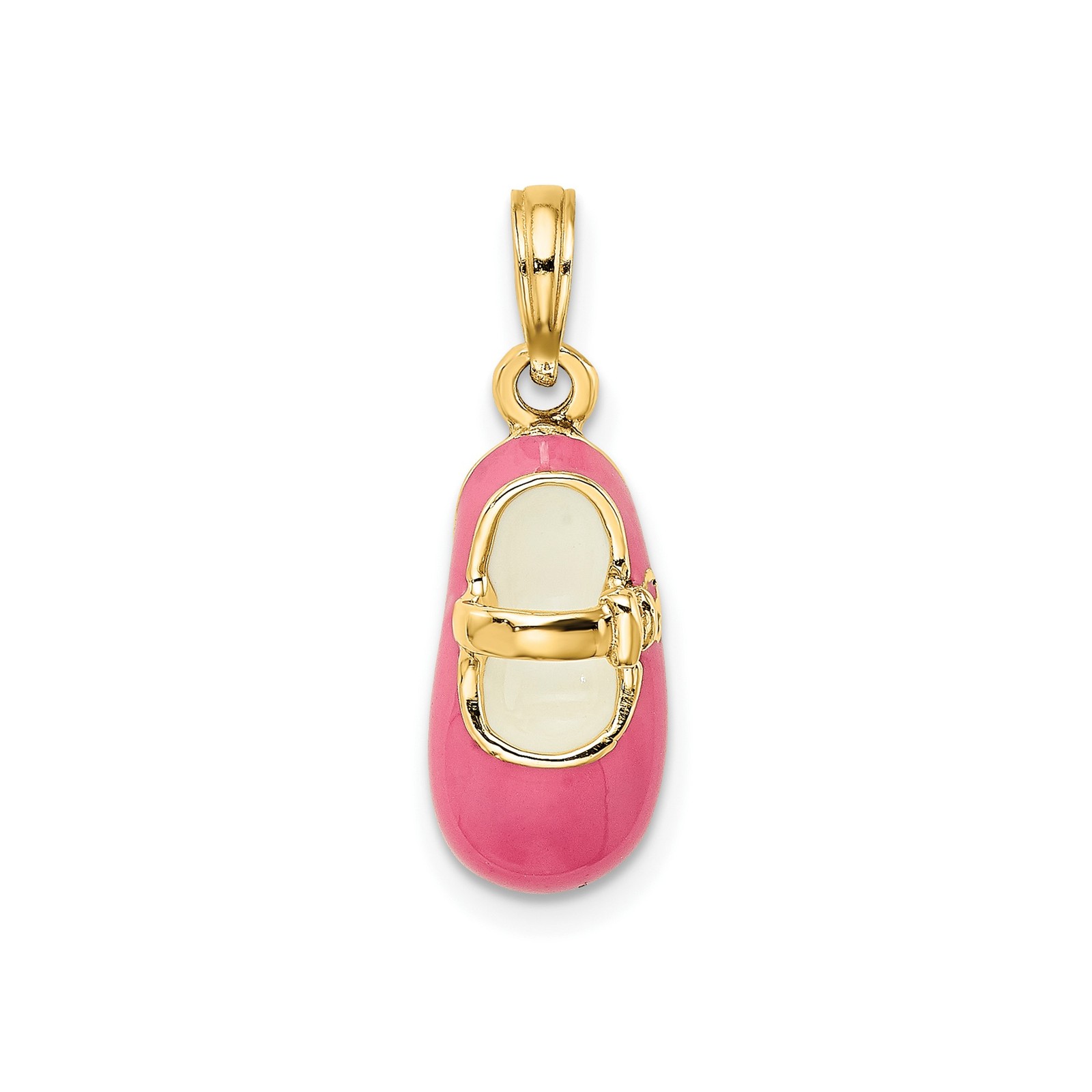 14k Yellow Gold Pink Baby Shoe Pendant Charm with Enamel for Newborn Keepsake