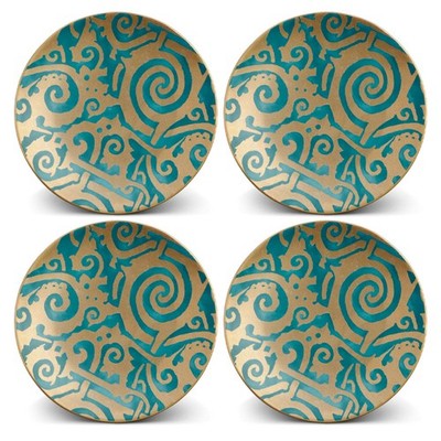L'Objet Fortuny Dessert Plates Teal Set 4pce