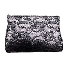 Neiman Marcus Black Lace Metallic Sheen Evening Bag Clutch NWOT  7  x 10  