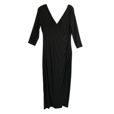 Lauren Ralph Lauren Black Long Maxi Dress Evening Gown Surplice Neckline Lux 14P
