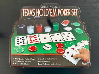 Texas Hold' Em Poker Set In Tin Box! New Sealed! Complete! Felt~Cards~200 Chips!