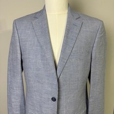 Jos A Bank Executive Suit Giacca Blazer Blu Plaid 38 Lungo Lino Lana