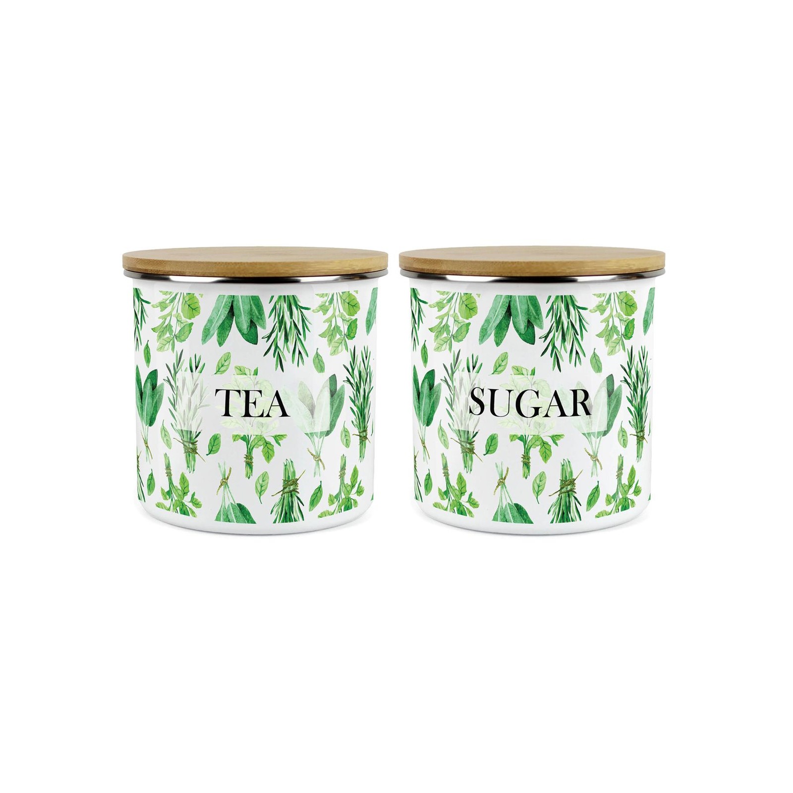 Kitchen Herbs Tea & Sugar  Canisters - Green Leaves Medium Kitchen Storage Jars
