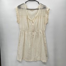 American Eagle Outfitters Sheer Embroidered Button Front Dress Cream L