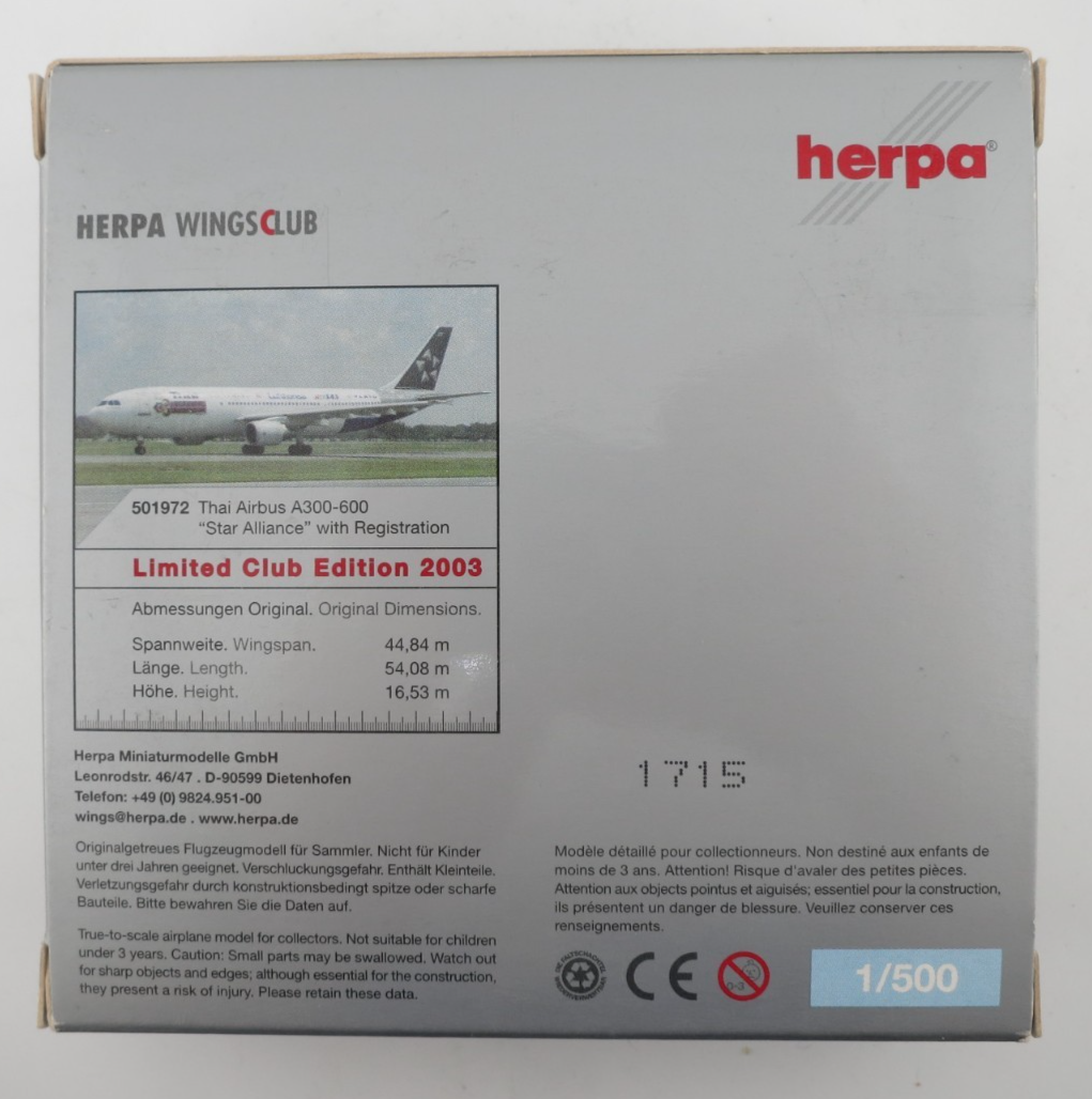 Herpa Thai Airways Airbus A300-600 Model - 