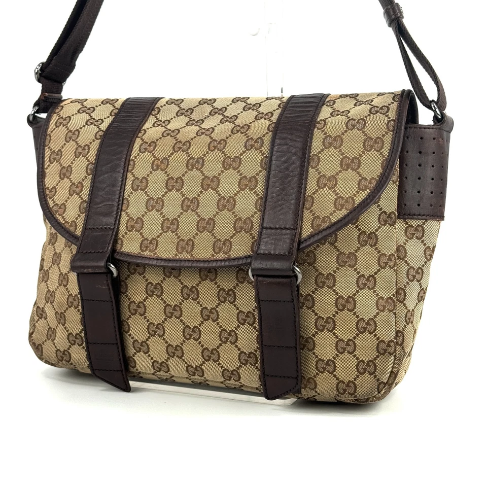 Gucci Shoulder Messenger Bag GG canvas Leather Brown 467891 Authentic - Image 2 of 4