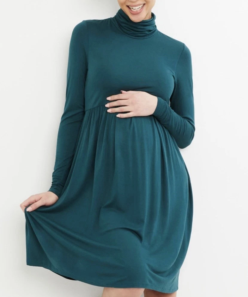 slim fit dress slacks Delilah Dark Green Turtleneck Mini Dress