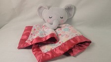 Parents Choice Elephant Lovey Security Blanket Flowers Pink Satin Lined
