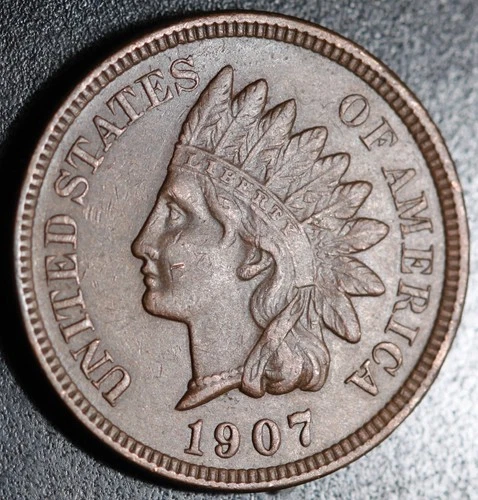 1907 INDIAN HEAD CENT - With LIBERTY & Near 4 DIAMONDS - AU UNC