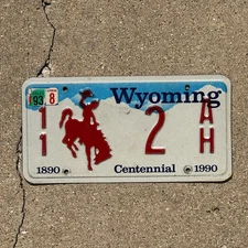 1990 1993 Wyoming License Plate Auto Tag Garage Decor Vintage 11 2 AH
