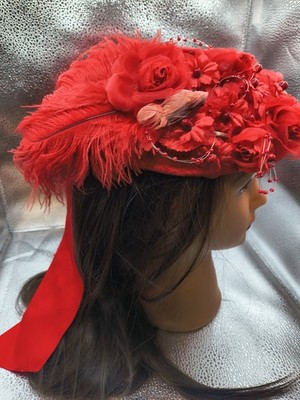 Vintage Red Roses Hat Bonnet by Elsie Massey w/Feathers | eBay display picture 2