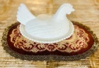 VINTAGE Mid-Century Indiana Impressed Milk Glass Hen & Nest Vintage Covered Dish