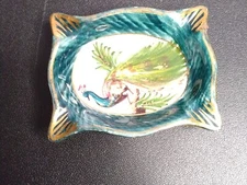 Vintage Painted Peacock Trinket Dish/ Ashtray