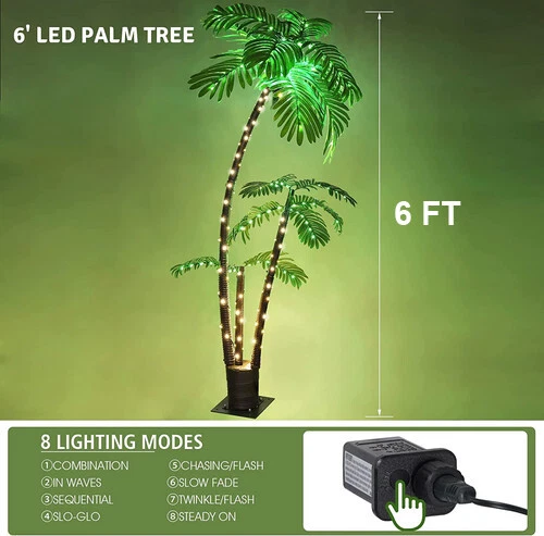 Artificial Lighted Palm Tree LED Lights Decoration 6ft for Home Patio Party Xmas - Image 4 of 4